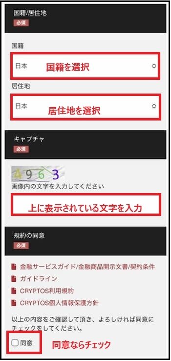 BigBoss口座開設フォームー国籍/居住地の選択、キャプチャ、規約の同意